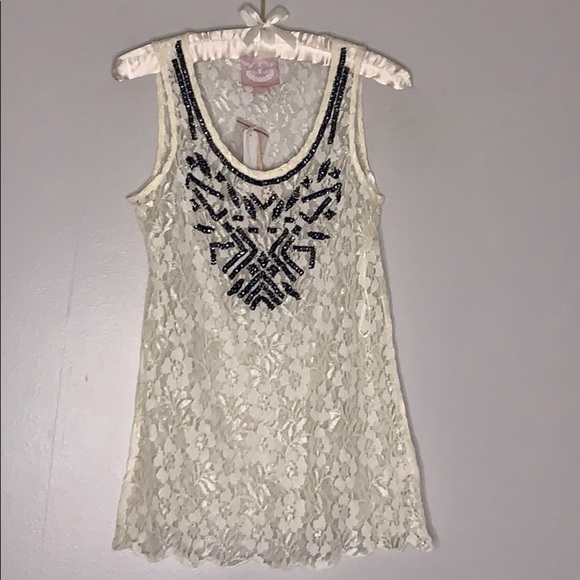 Romeo & Juliet Couture Beaded Lace Tank top new with tags ivory lace - Picture 2 of 8